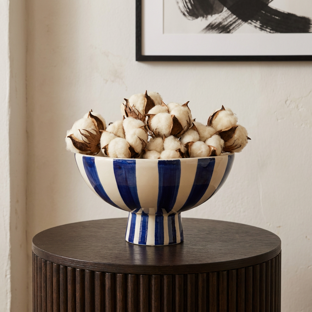 Riva Schale Stripe in Blau/Weiß mit Baumwoll-Bollen