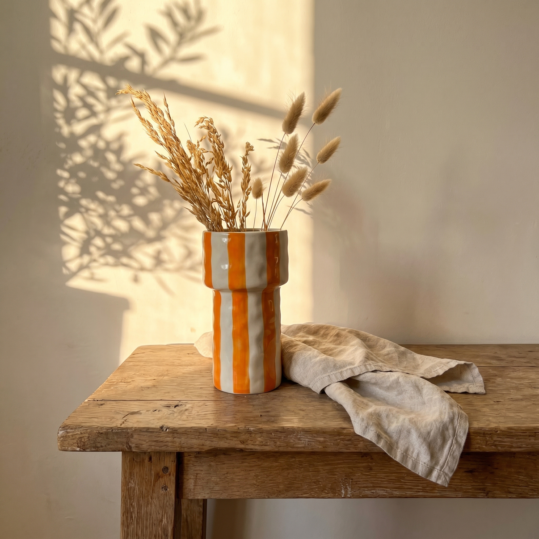 Vase Lido in Orange, Lifestyle auf Eichenkonsole