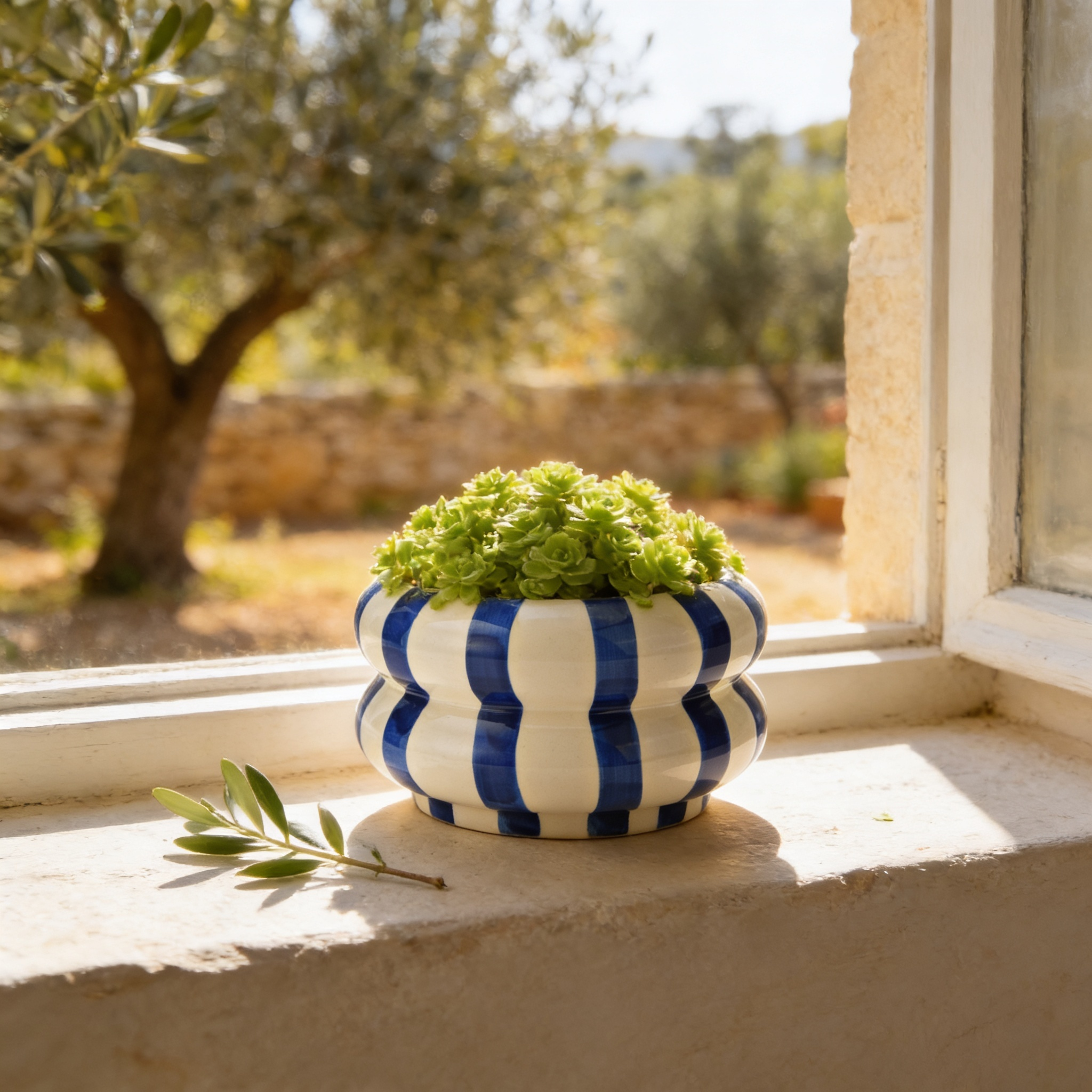 Topf Marlon, Lifestyle auf Window-Sill mit Sedum